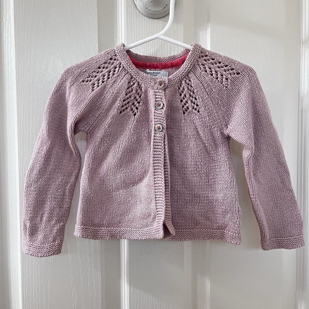 Baby Boden Blush Pink Cardigan Sweater Three Button Girls Size 12-18 Months